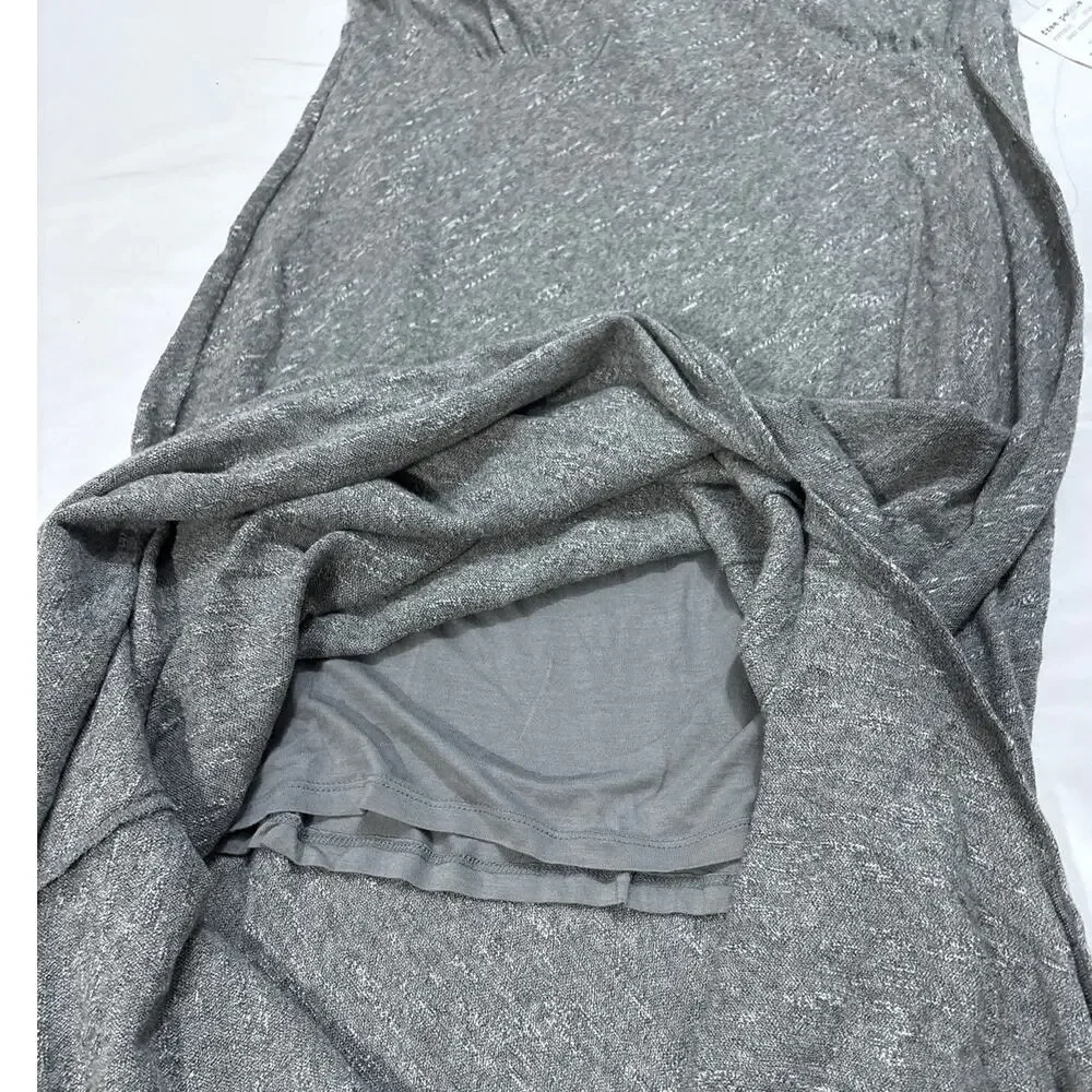 NWT Free People Women’s Large Sabrina Maxi Dress Grey Cotton Slit Beachy Boho